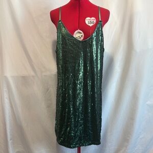 Allegra K Green Sequin Mini Slip Dress